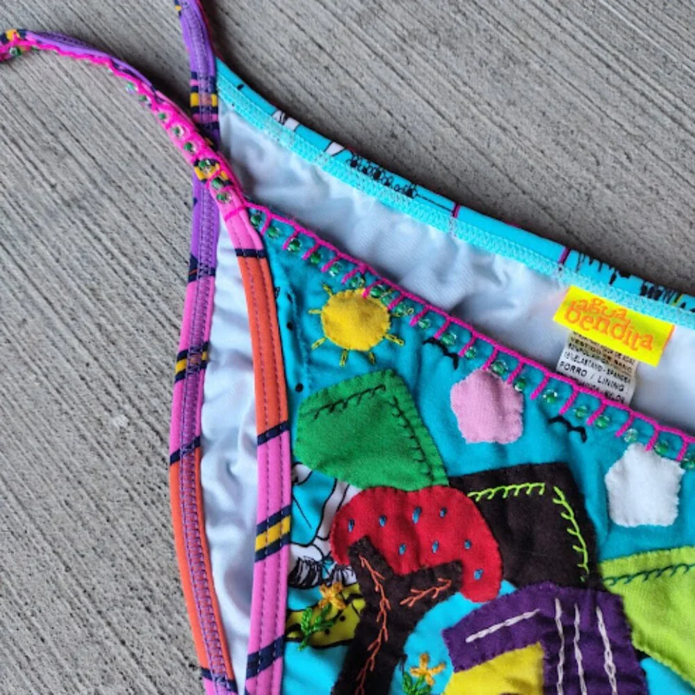 Agua Bendita Multicolor Tie-Side Bikini Bottom - Turquoise, Pink, Purple